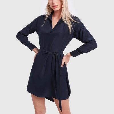 Shop Pour Les Femmes Silk Shirt Dress In Navy