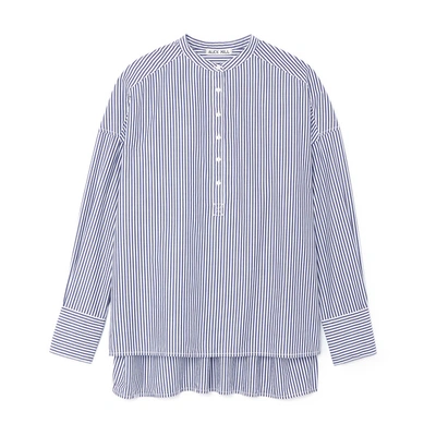 Shop Alex Mill Gathered Back Oversized Stripe Shirt In Navy