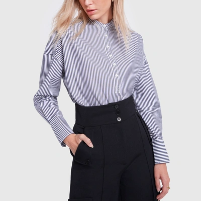 Shop Alex Mill Gathered Back Oversized Stripe Shirt In Navy