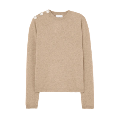 Shop Ganni Cashmere Sweater In Tannin