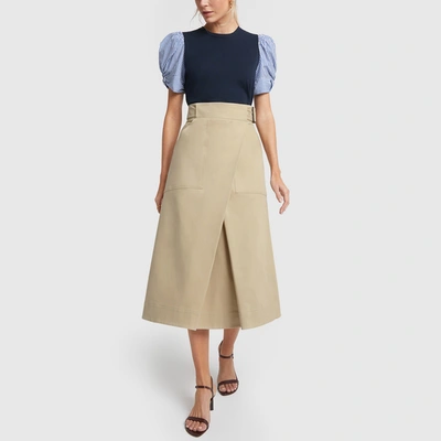 Shop G. Label Hall Cotton Wrap Skirt In Khaki