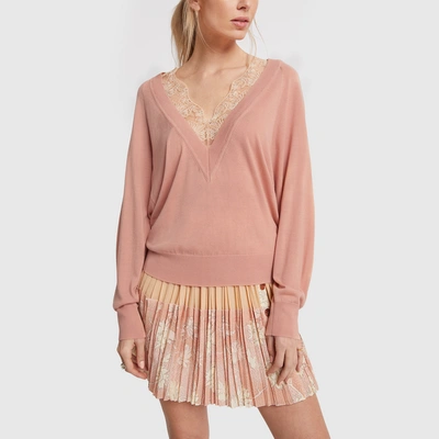 Chloé Women's Wool-blend Lace Detail V-neck Knit Sweater In Milky Pink