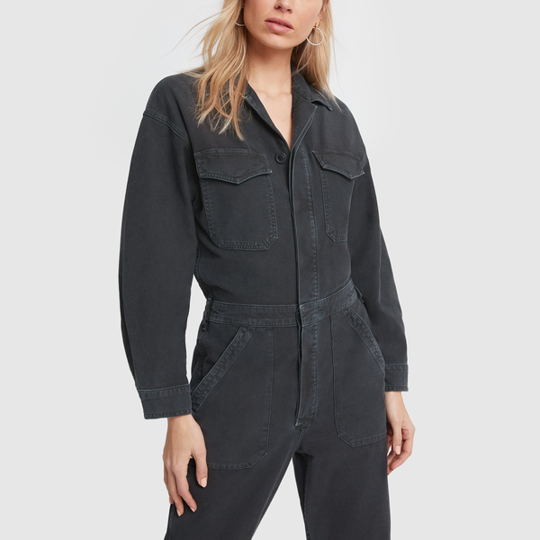 Citizens Of Humanity Marta Cropped Denim Jumpsuit In Black Modesens