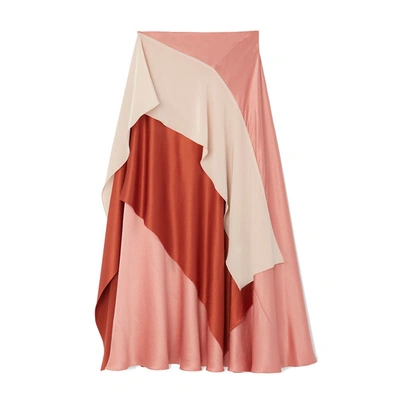 Shop Roksanda Mahira Colorblock Ruffled Silk Skirt In Rose/powder Pink/brick