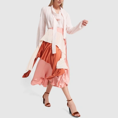 Shop Roksanda Mahira Colorblock Ruffled Silk Skirt In Rose/powder Pink/brick