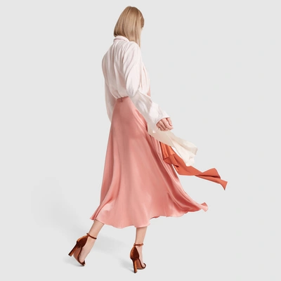 Shop Roksanda Mahira Colorblock Ruffled Silk Skirt In Rose/powder Pink/brick