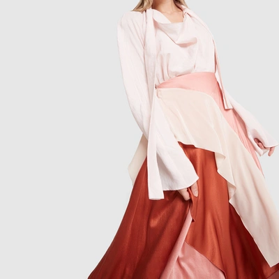 Shop Roksanda Mahira Colorblock Ruffled Silk Skirt In Rose/powder Pink/brick