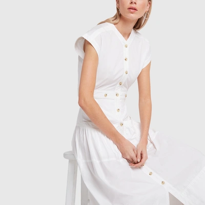 Shop Proenza Schouler Short-sleeve Buttoned Cotton Dress In White