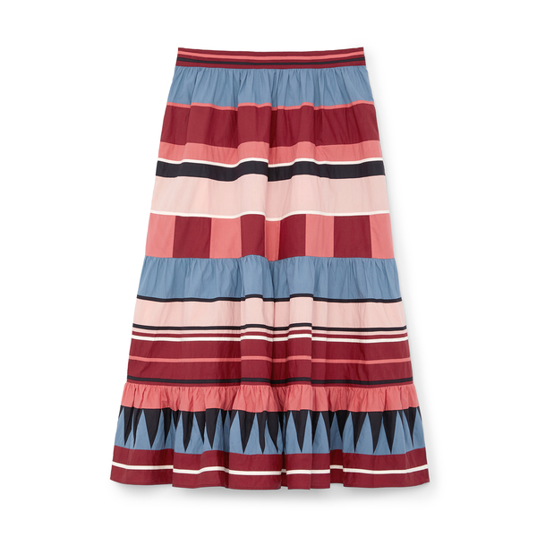 Ulla Johnson Simi Tiered Striped Cotton-poplin Midi Skirt In Claret ...