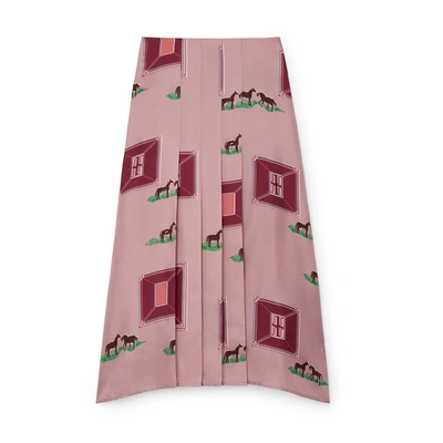 Shop Victoria Beckham Pleated Panel Skirt In Pink/bordeaux