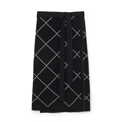 Shop Proenza Schouler Windowpane Wrap-knit Skirt In Black/optic White