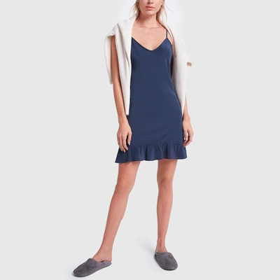 Shop Pour Les Femmes Silk Ruffle Slip Dress In Navy