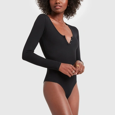 Shop G. Label Annika Long-sleeve Henley Bodysuit In Black