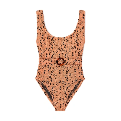 Shop Hunza G Solitaire One-piece Swimsuit In Metallic Copper Leopard