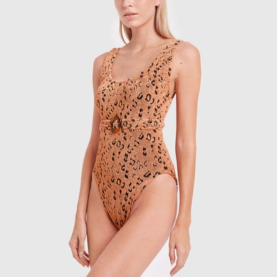 Shop Hunza G Solitaire One-piece Swimsuit In Metallic Copper Leopard