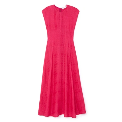 Shop Victoria Beckham Textured Cloqué Cap-sleeve Midi Dress In Fuschia