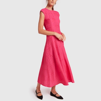 Shop Victoria Beckham Textured Cloqué Cap-sleeve Midi Dress In Fuschia