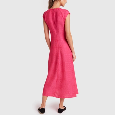 Shop Victoria Beckham Textured Cloqué Cap-sleeve Midi Dress In Fuschia