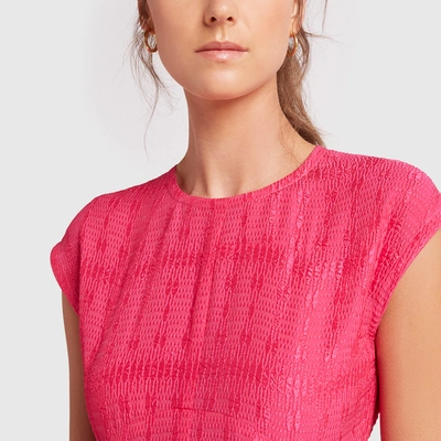 Shop Victoria Beckham Textured Cloqué Cap-sleeve Midi Dress In Fuschia