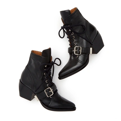 Shop Chloé Lace-up Heeled Booties In Black