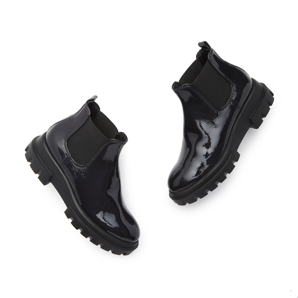 navy patent chelsea boots
