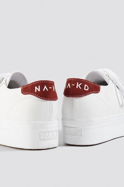 Shop Superga X Na-kd Leather Flatform Sneaker - White In White/red