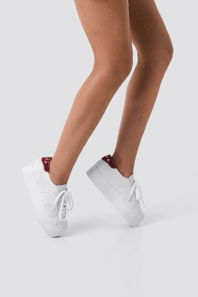Shop Superga X Na-kd Leather Flatform Sneaker - White In White/red