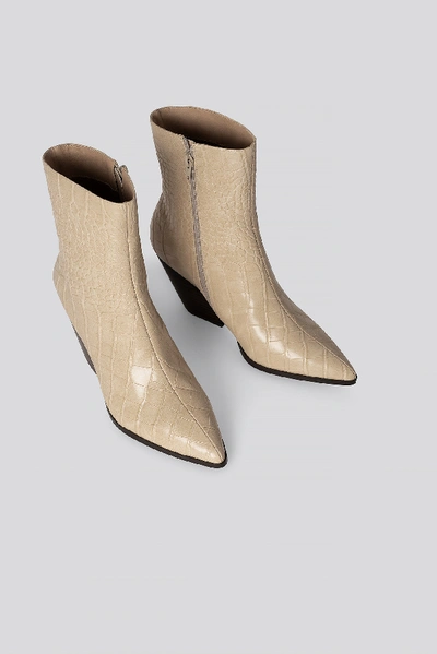 Shop Na-kd Croc Western Heel Pointy Boots - Beige