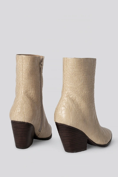 Shop Na-kd Croc Western Heel Pointy Boots - Beige