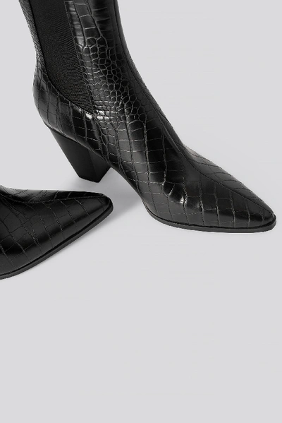 Shop Na-kd Elastic Detail Calf Boots Black