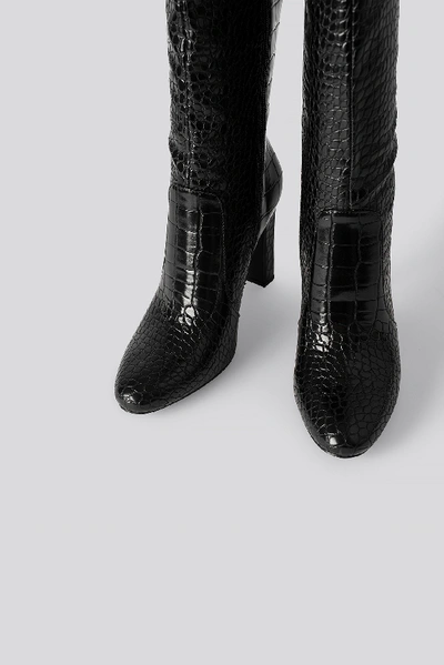 Shop Na-kd Glossy Reptile Overknee Boots - Black