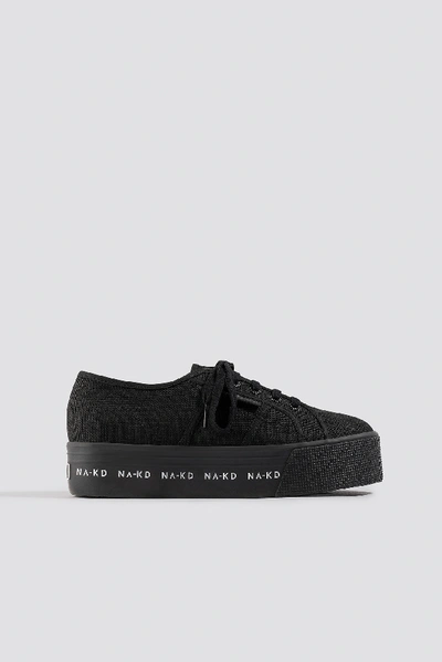 Shop Superga X Na-kd Branded Flatform Sneaker - Black In Black/white