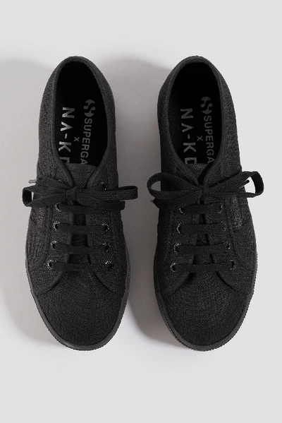 Shop Superga X Na-kd Branded Flatform Sneaker - Black In Black/white