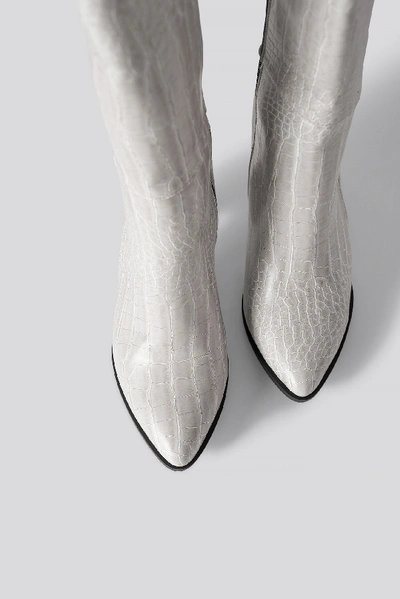 Shop Trendyol Croco High Boots - Grey In Stone