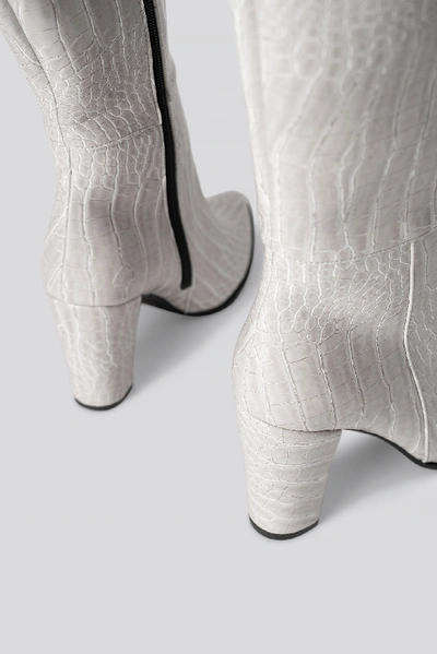 Shop Trendyol Croco High Boots - Grey In Stone