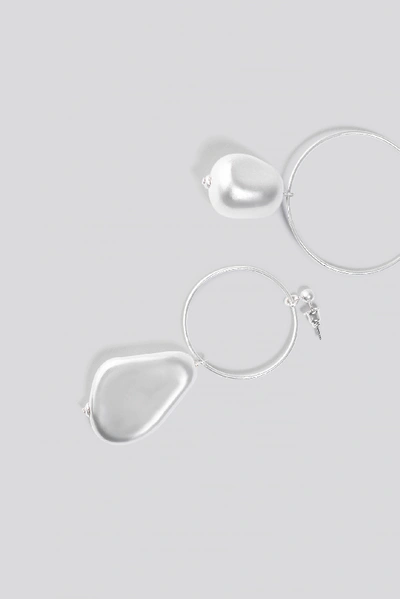 Shop Na-kd Silver Pearl Look Earrings - Silver