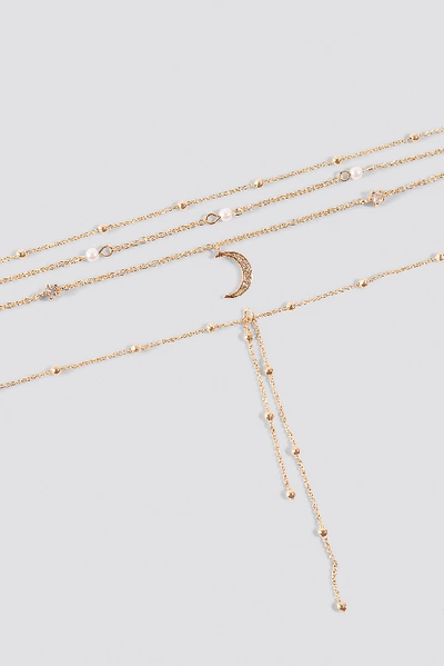 Shop Na-kd Multi Pearl Moon Drop Necklaces - Gold