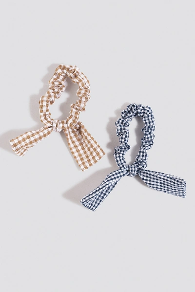 Shop Na-kd 2-pack Gingham Scrunchies - Brown,blue,multicolor In Mixed