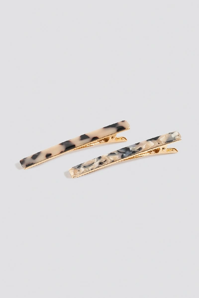 Shop Na-kd Double Pack Slim Hairclips - Brown In Tortoise