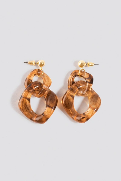 Shop Na-kd Double Chained Resin Earrings Brown In Tortoise