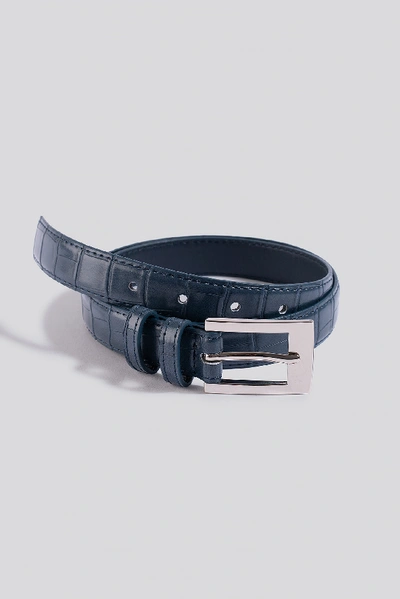 Shop Na-kd Croc Slim Rectangular Belt Blue In Dark Dusty Blue