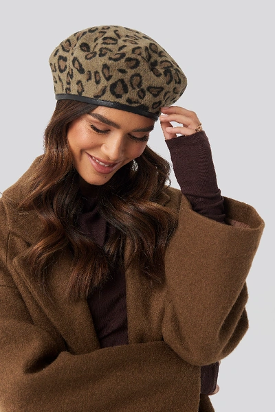 Shop Na-kd Leopard Beret Hat Multicolor