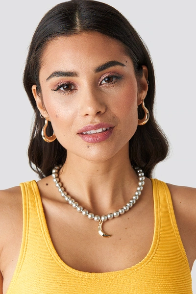 Shop Na-kd Pearl Moon Pendant Necklace - Grey