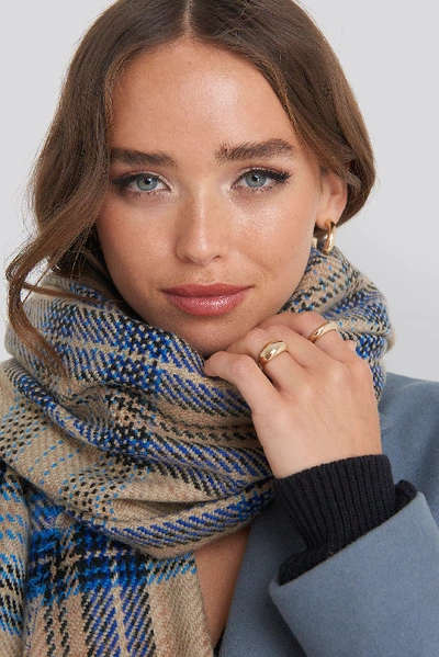 Shop Na-kd Oversized Chunky Checked Scarf - Multicolor In Blue/cream