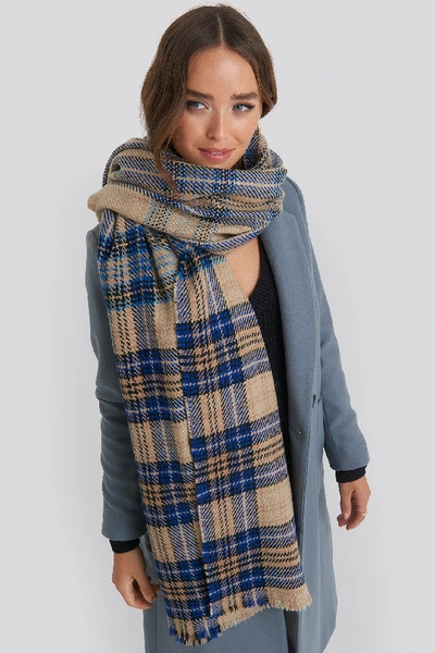 Shop Na-kd Oversized Chunky Checked Scarf - Multicolor In Blue/cream