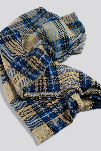 Shop Na-kd Oversized Chunky Checked Scarf - Multicolor In Blue/cream