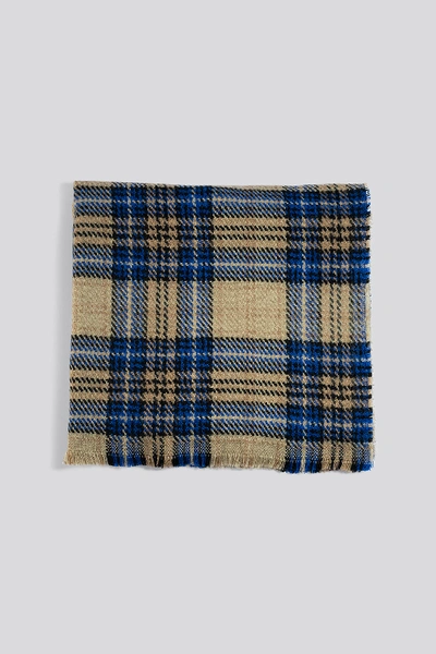 Shop Na-kd Oversized Chunky Checked Scarf - Multicolor In Blue/cream
