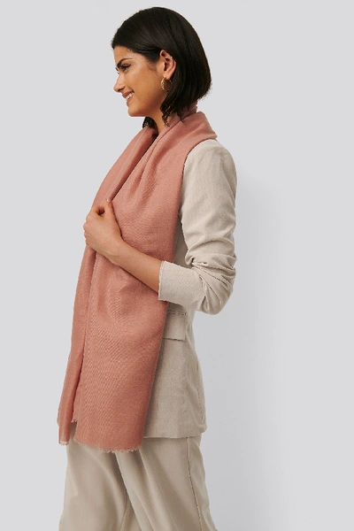Shop Na-kd Raw Edge Woven Scarf - Pink In Peachy Beige