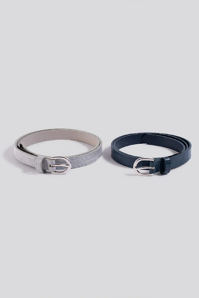 Shop Na-kd Double Pack Slim Belts Grey In Grey/blue