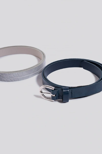 Shop Na-kd Double Pack Slim Belts Grey In Grey/blue